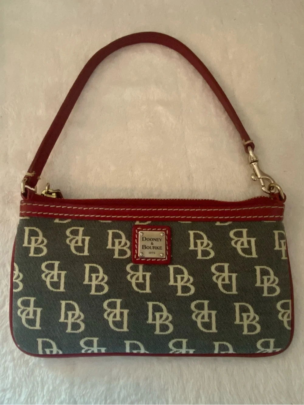 Dooney & Bourke DB Logo Canvas Wristlet with Red Trim and Extender